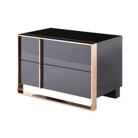 Caer Nightstand, 2 Drawers, Modern Rose Gold Stainless Steel, Black -BM325236
