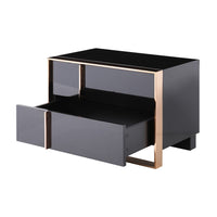Caer Nightstand, 2 Drawers, Modern Rose Gold Stainless Steel, Black -BM325236