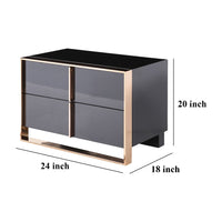Caer Nightstand, 2 Drawers, Modern Rose Gold Stainless Steel, Black -BM325236