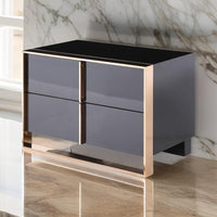Caer Nightstand, 2 Drawers, Modern Rose Gold Stainless Steel, Black -BM325236