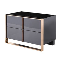 Caer Nightstand, 2 Drawers, Modern Rose Gold Stainless Steel, Black -BM325236