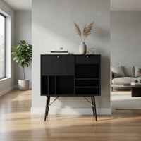 Belo Accent Buffet Sideboard, 6 Shelves, Gold Accent, Black, 42 Inch -BM325252