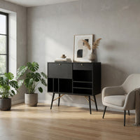 Belo Accent Buffet Sideboard, 6 Shelves, Gold Accent, Black, 42 Inch -BM325252
