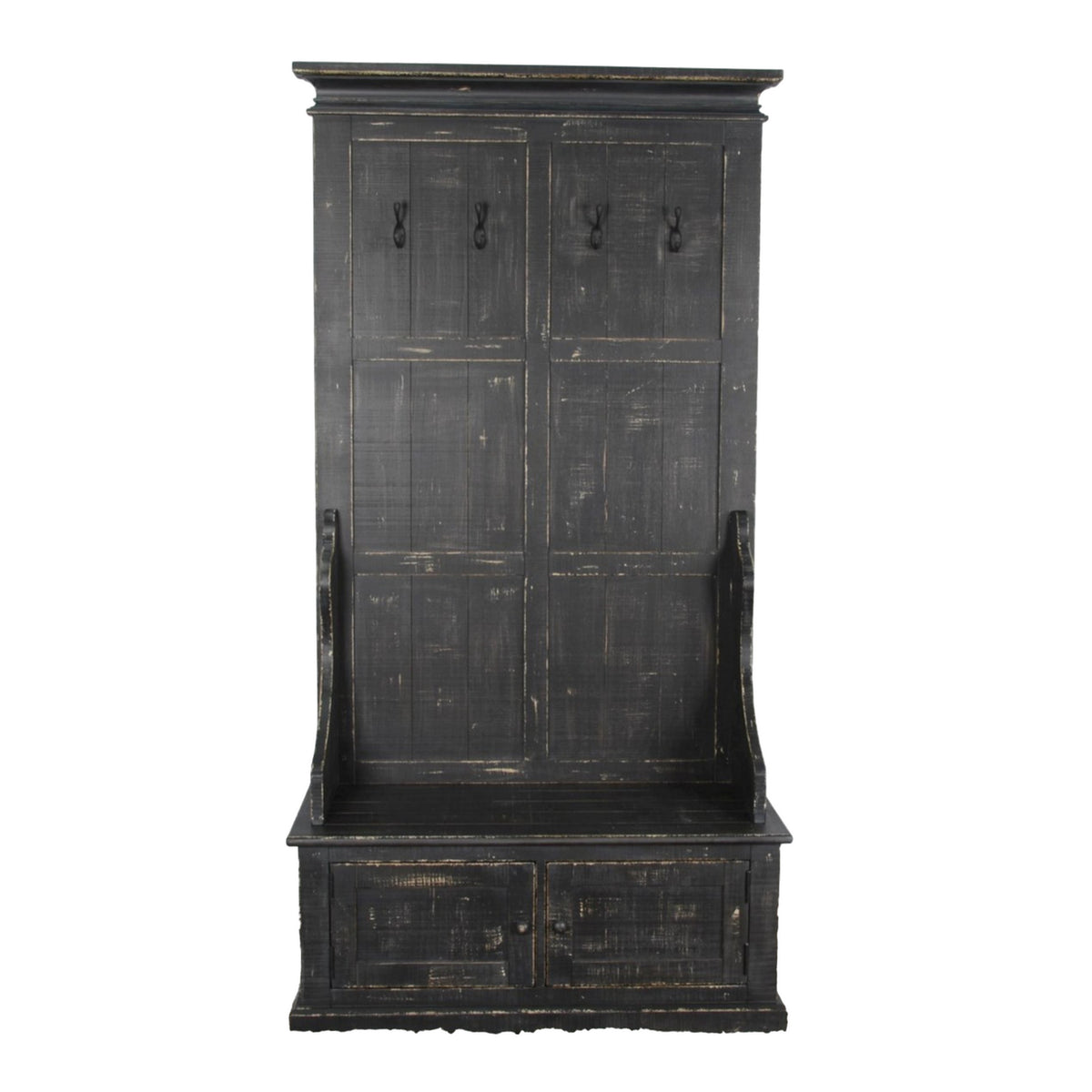 Mary Accent Hall Tree Coat Rack with Bench, 4 Hooks, Farmhouse Black