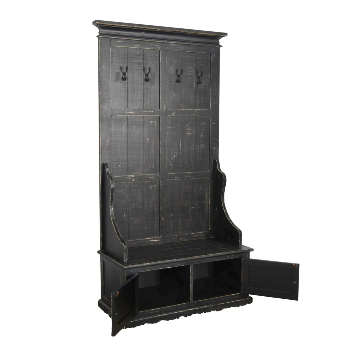 Mary Accent Hall Tree Coat Rack with Bench, 4 Hooks, Farmhouse Black