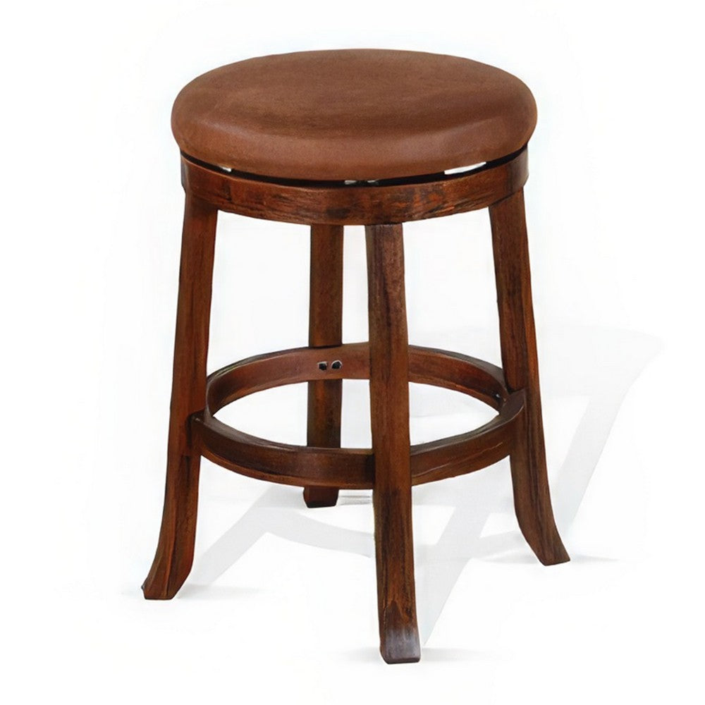 Odel Swivel Counter Stool Set of 2, Brown Faux Leather, Dark Mahogany -BM325282