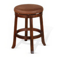 Odel Swivel Counter Stool Set of 2, Brown Faux Leather, Dark Mahogany -BM325282
