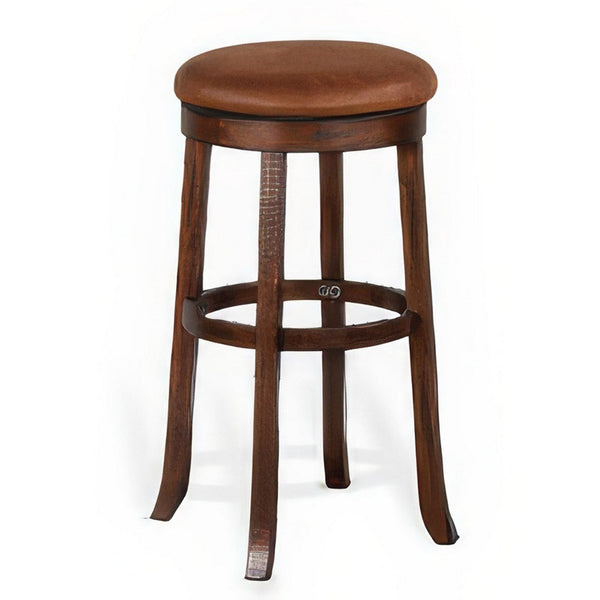 Odel Swivel Barstool Set of 2, Brown Faux Leather, Dark Mahogany