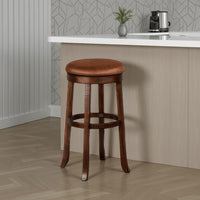 Odel Swivel Barstool Set of 2, Brown Faux Leather, Dark Mahogany -BM325283