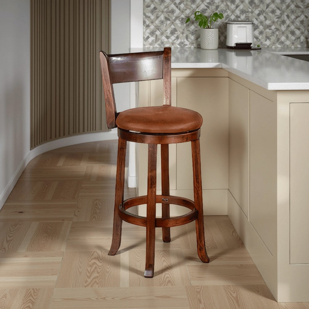 Odel Swivel Barstool Chair Set of 2, Brown Faux Leather, Dark Mahogany -BM325285
