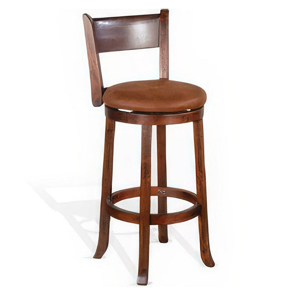 Odel Swivel Barstool Chair Set of 2, Brown Faux Leather, Dark Mahogany