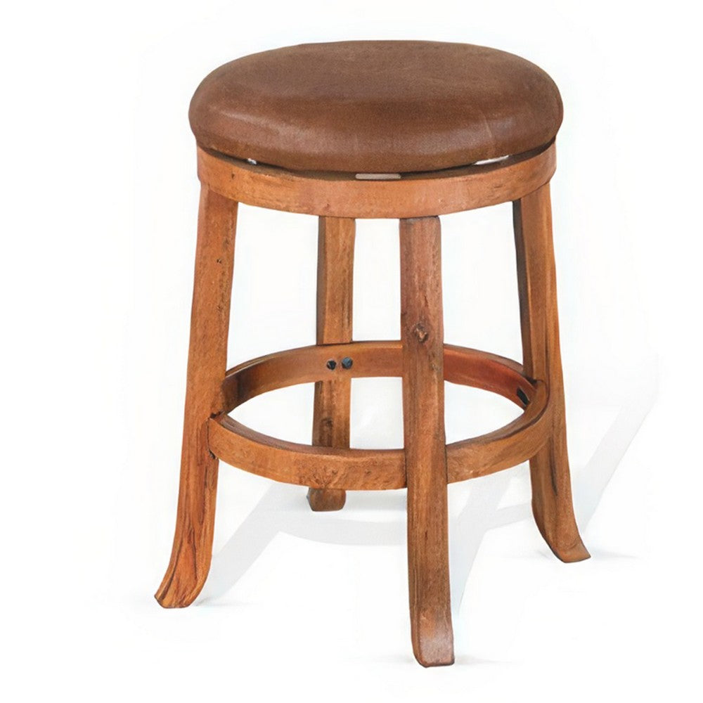 Marv Swivel Counter Stool Set of 2 | Faux Leather Seat | Rustic Oak Brown Mahogany Wood - BM325286