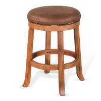 Marv Swivel Counter Stool Set of 2 | Faux Leather Seat | Rustic Oak Brown Mahogany Wood - BM325286