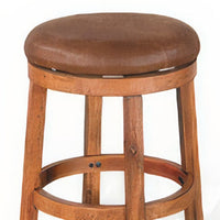 Marv Swivel Counter Stool Set of 2 | Faux Leather Seat | Rustic Oak Brown Mahogany Wood - BM325286