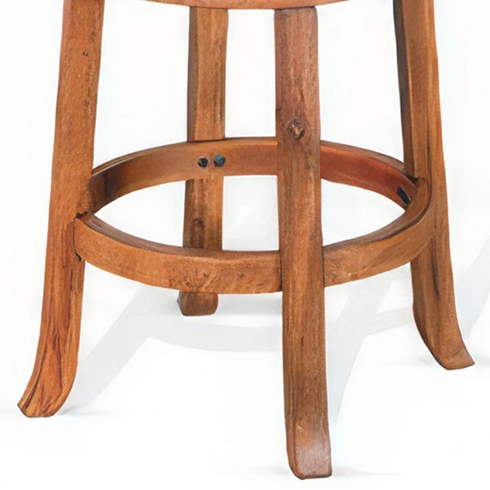Marv Swivel Counter Stool Set of 2 | Faux Leather Seat | Rustic Oak Brown Mahogany Wood - BM325286