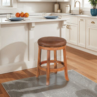 Marv Swivel Counter Stool Set of 2 | Faux Leather Seat | Rustic Oak Brown Mahogany Wood - BM325286