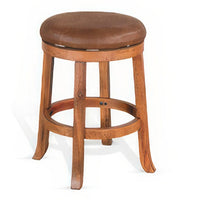 Marv Swivel Counter Stool Set of 2 | Faux Leather Seat | Rustic Oak Brown Mahogany Wood - BM325286