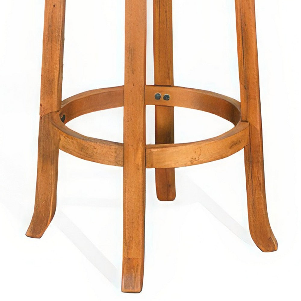 Marv Swivel Barstool Set of 2, Brown Faux Leather, Mahogany Wood -BM325287