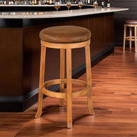 Marv Swivel Barstool Set of 2, Brown Faux Leather, Mahogany Wood -BM325287