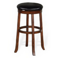 Reggie Swivel Barstool Set of 2, Black Faux Leather, Brown Mahogany -BM325291