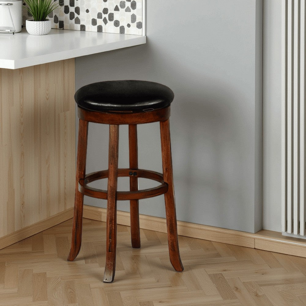 Reggie Swivel Barstool Set of 2, Black Faux Leather, Brown Mahogany -BM325291