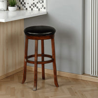 Reggie Swivel Barstool Set of 2, Black Faux Leather, Brown Mahogany -BM325291