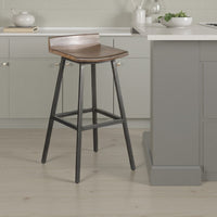 Yael Barstool Set of 2, Low Back, Black, Rustic Brown Mahogany 30 Inch -BM325296
