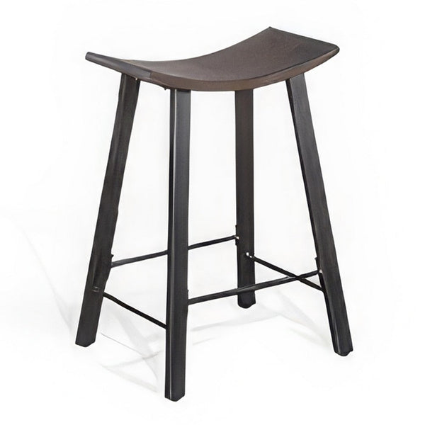 Flint Counter Stool Set of 2, Curved Dark Brown Mahogany, 24 Inch 