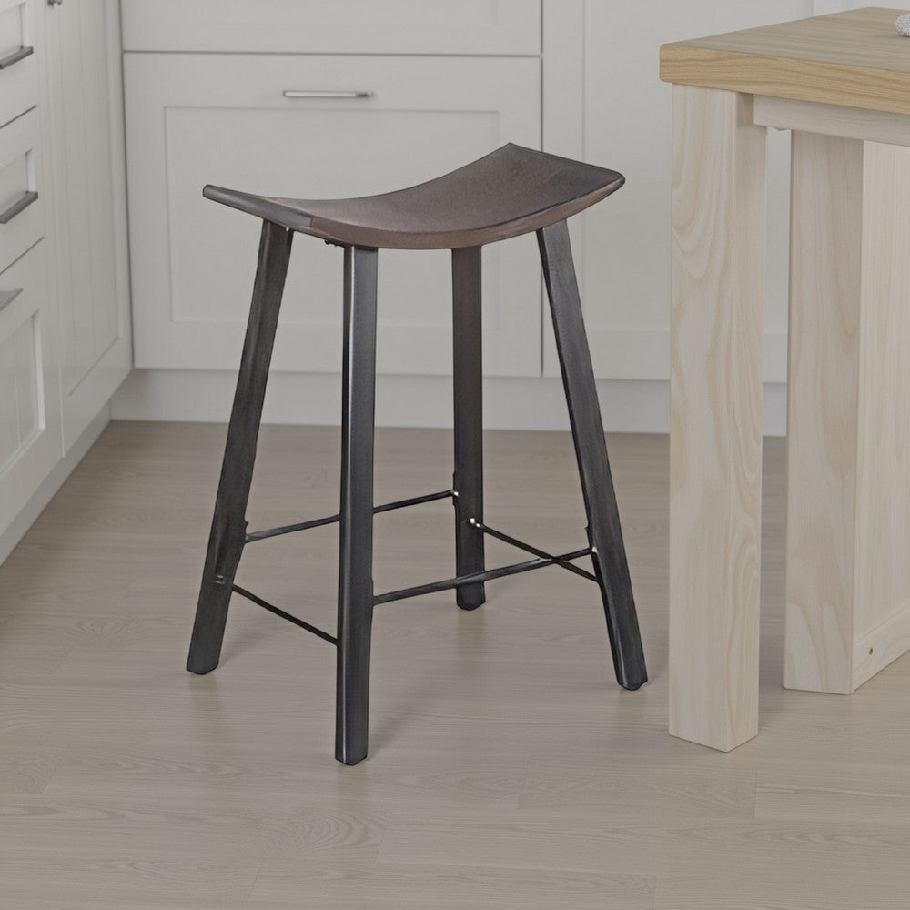 Flint Counter Stool Set of 2, Curved Dark Brown Mahogany, 24 Inch  -BM325299