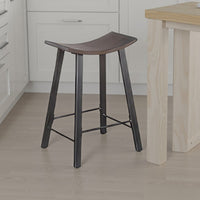 Flint Counter Stool Set of 2, Curved Dark Brown Mahogany, 24 Inch  -BM325299