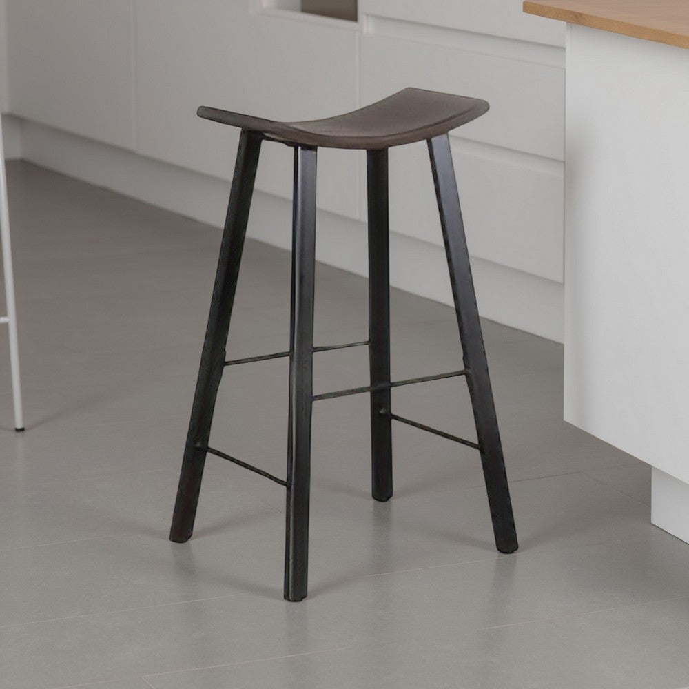 Zayle Barstool Set of 2, Black Angled Legs, Dark Brown Wood, 30 Inch -BM325300