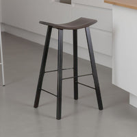 Zayle Barstool Set of 2, Black Angled Legs, Dark Brown Wood, 30 Inch -BM325300