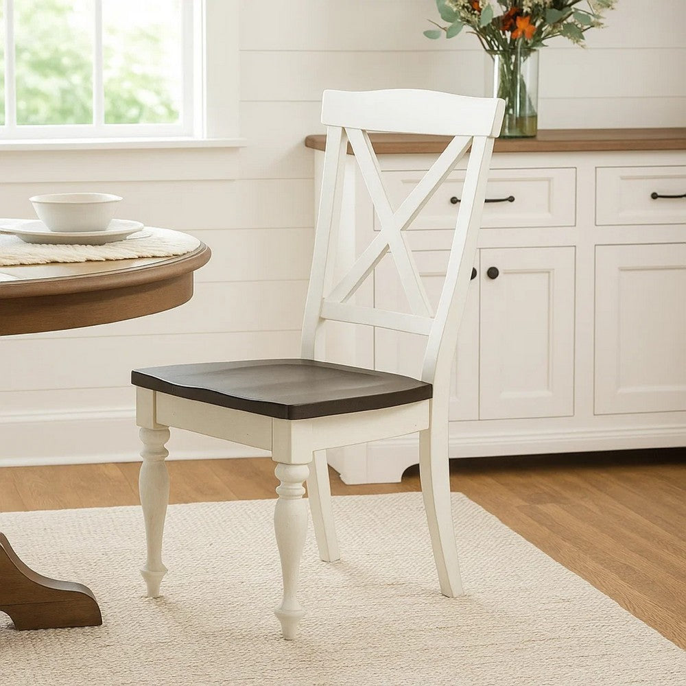 Orso Dining Side Chair Set of 2, Crossback, Brown Wood Seat, White -BM325302