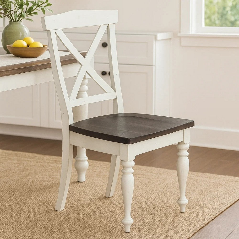 Orso Dining Side Chair Set of 2, Crossback, Brown Wood Seat, White -BM325302