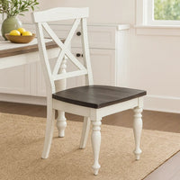 Orso Dining Side Chair Set of 2, Crossback, Brown Wood Seat, White -BM325302