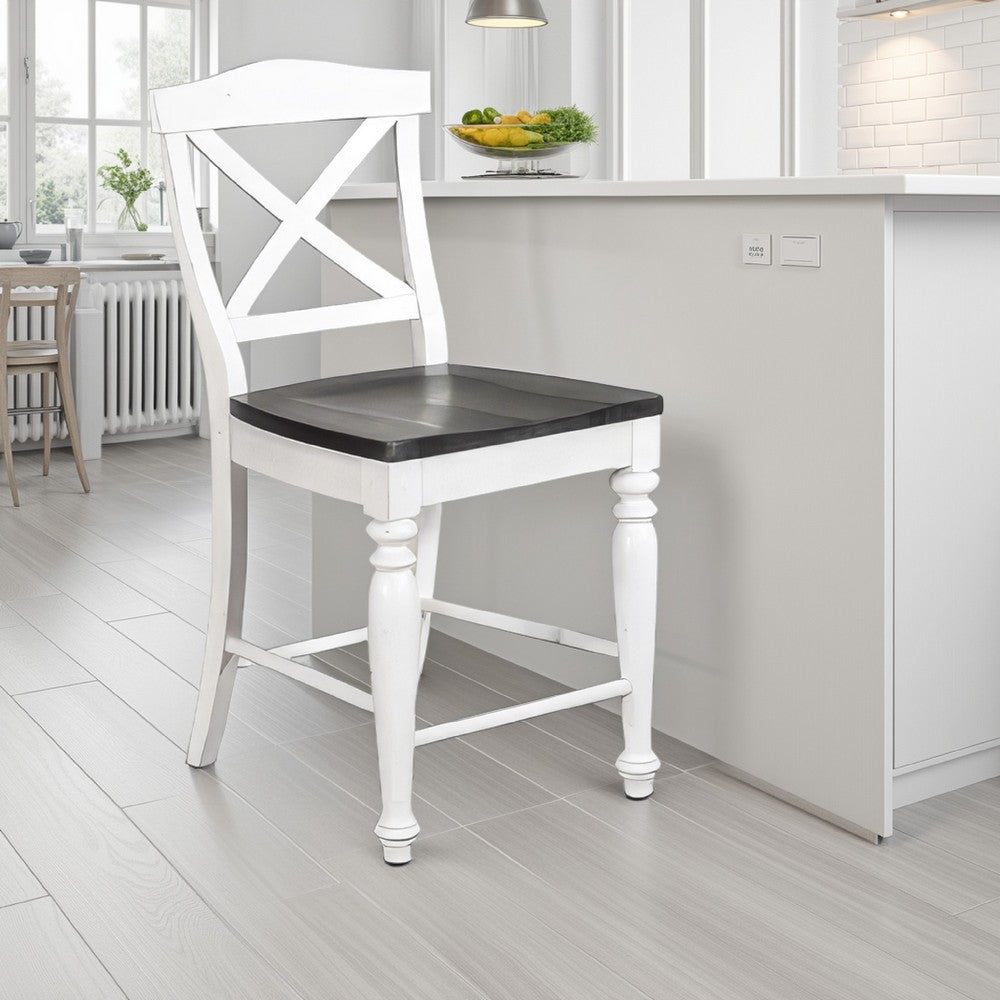 Orso Counter Stool Chair Set of 2, Crossback Dark Brown White Mahogany -BM325303