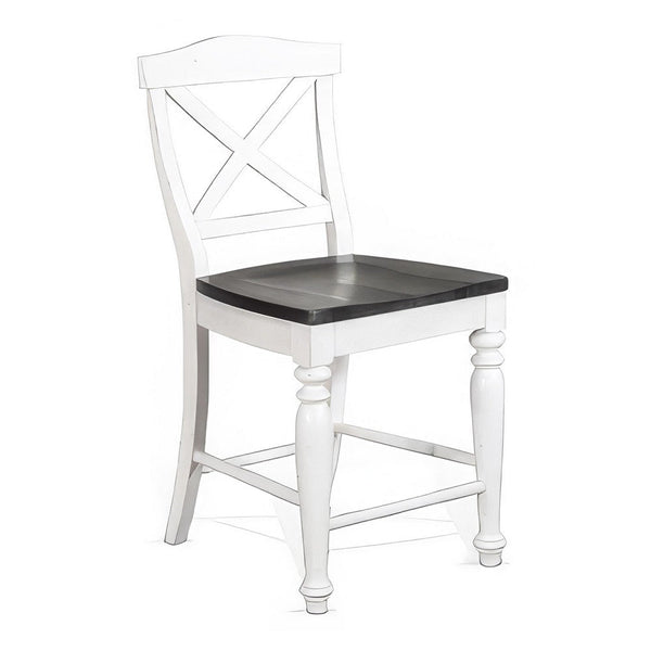 Orso Counter Stool Chair Set of 2, Crossback Dark Brown White Mahogany