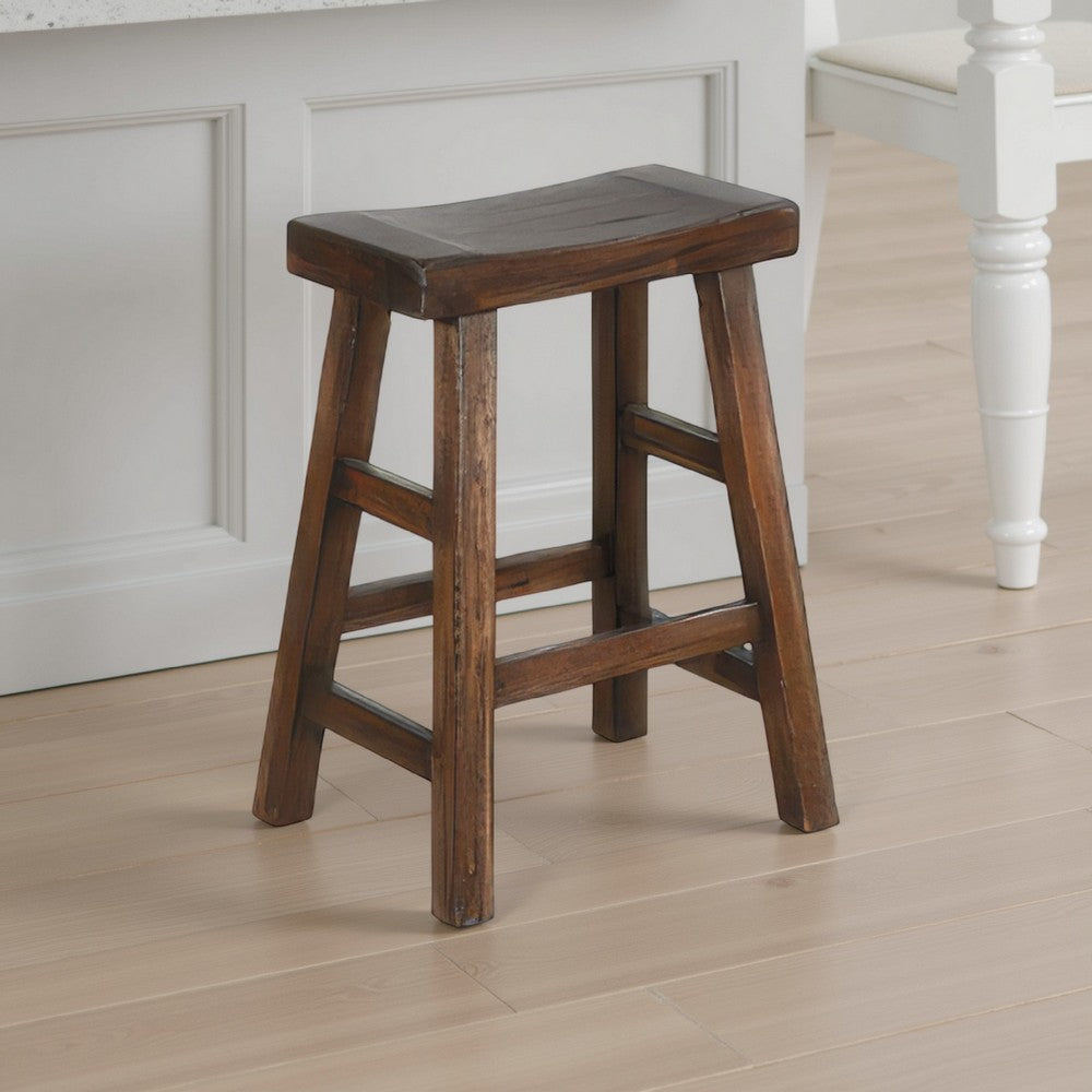 Odel Counter Stool Set of 2, Saddle Seat, Dark Brown Mahogany Wood -BM325305