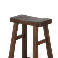 Odel Barstool Set of 2, Saddle Seat, Dark Brown Mahogany Wood, 30 Inch -BM325306