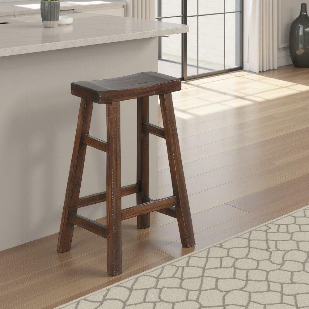 Odel Barstool Set of 2, Saddle Seat, Dark Brown Mahogany Wood, 30 Inch -BM325306