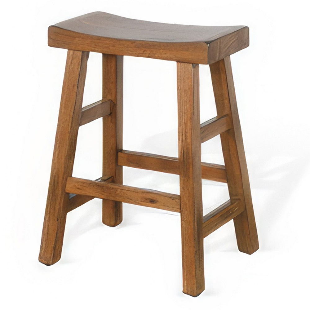Marv Counter Height Stool Set of 2 | Saddle Seat with Ladder Style Base | Rustic Brown Mahogany Wood - BM325307