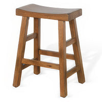 Marv Counter Height Stool Set of 2 | Saddle Seat with Ladder Style Base | Rustic Brown Mahogany Wood - BM325307