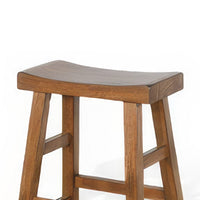 Marv Counter Height Stool Set of 2 | Saddle Seat with Ladder Style Base | Rustic Brown Mahogany Wood - BM325307