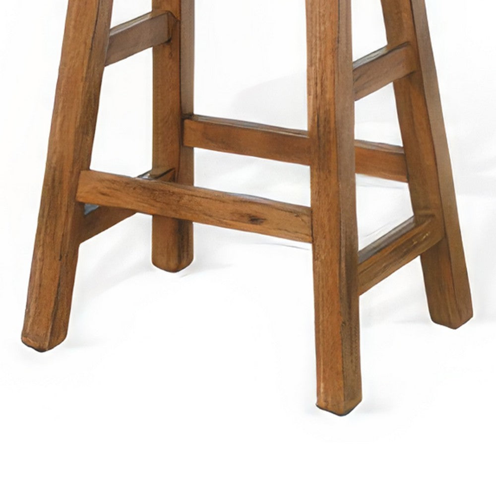 Marv Counter Height Stool Set of 2 | Saddle Seat with Ladder Style Base | Rustic Brown Mahogany Wood - BM325307