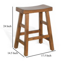 Marv Counter Height Stool Set of 2 | Saddle Seat with Ladder Style Base | Rustic Brown Mahogany Wood - BM325307