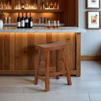 Marv Counter Height Stool Set of 2 | Saddle Seat with Ladder Style Base | Rustic Brown Mahogany Wood - BM325307