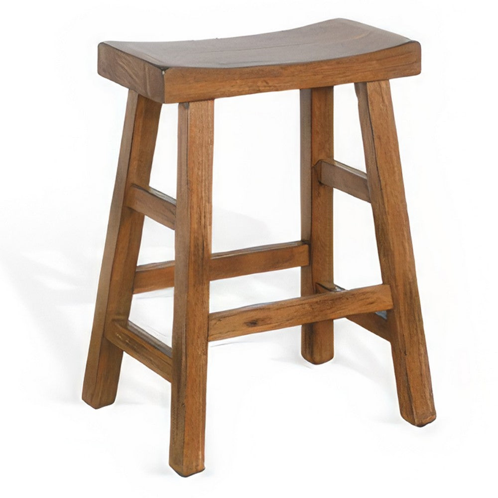 Marv Counter Height Stool Set of 2 | Saddle Seat with Ladder Style Base | Rustic Brown Mahogany Wood - BM325307