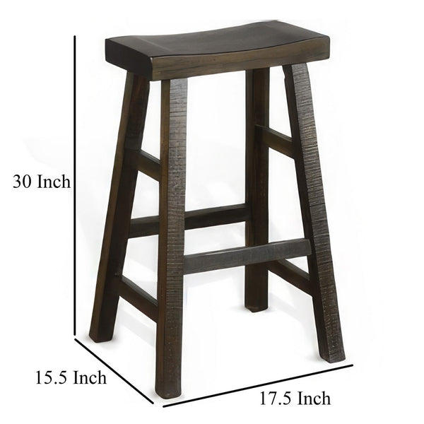Flint Barstool Set of 2, Saddle Seat, Distressed Dark Brown Mahogany -BM325310