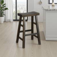 Flint Barstool Set of 2, Saddle Seat, Distressed Dark Brown Mahogany -BM325310