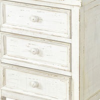 Rena Side End Table with 3 Drawers, 19 Inch Rustic White Mahogany Wood -BM325313